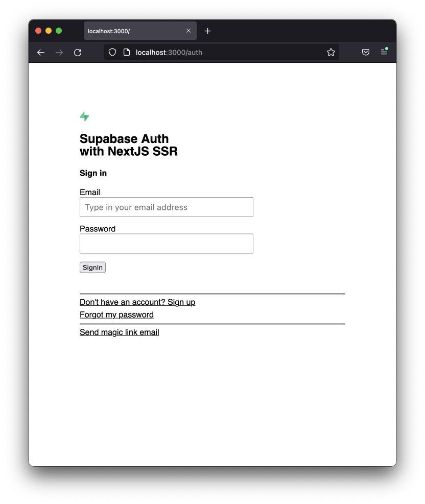 Supabase basic authentication app UI